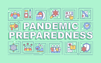 Pandemic preparedness word concepts green banner. Struggle virus. Infographics with editable icons on color background. Isolated typography. Vector illustration with text. Arial-Black font used