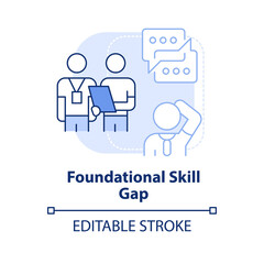 Fototapeta na wymiar Foundational skill gap light blue concept icon. Issue in higher education abstract idea thin line illustration. Isolated outline drawing. Editable stroke. Arial, Myriad Pro-Bold fonts used