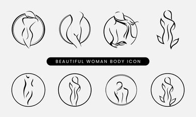 Abstract female body parts, isolated feminine girl face, and waist, breast and shoulders, legs and hands. Colored outlines, a sensual woman wearing underwear, bra, and panties. A vector in flat style