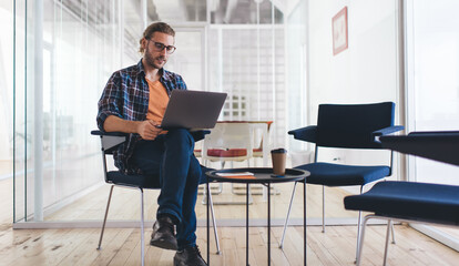 Millennial caucasian business man work in office