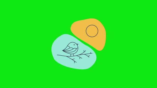 4k video of bird and sun on doodle style.