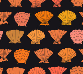 Seashells drawn vector pattern. Marine graphic background. Decorative background with shells