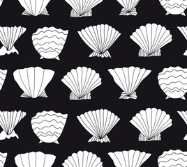 Seashells drawn vector pattern. Marine graphic background. Decorative background with shells - 515155922