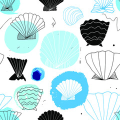 Seashells vector pattern. Marine graphic background. Decorative background with shells - 515155924