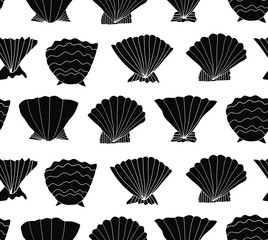 Seashells drawn vector pattern. Marine graphic background. Decorative background with shells - 515155926