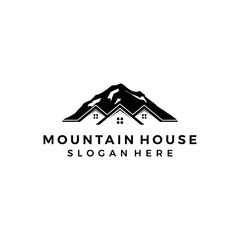 Real estate logo with mountain background. house mountain logo template