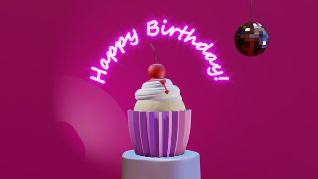 happy birthday cake or capcake or pink cake