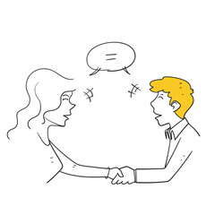 hand drawn doodle man and woman handshake symbol for gender equality illustration vector