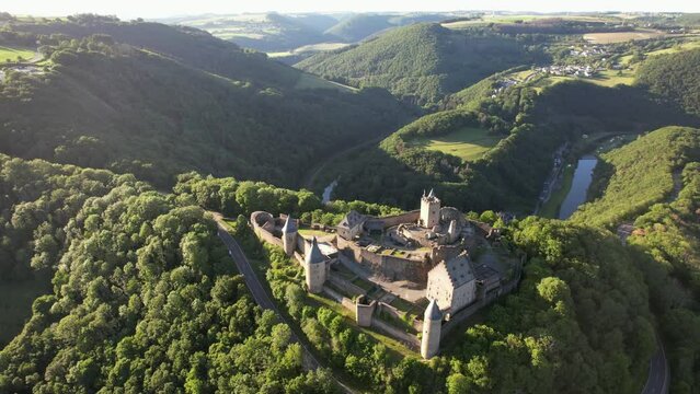 Bourscheid Castle is located near the village of Bourscheid in the north of Luxembourg. It is a medieval castle dating back to Roman times, and it has a circular wall with multiple watch towers.