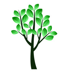 Tree with green Leaves. Vector outline Illustration.