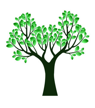 Tree with green Leaves. Vector outline Illustration.