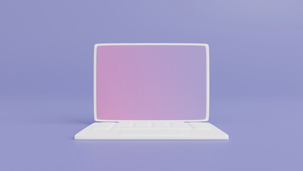 Minimal laptop icon, Trendy futuristic notebook screen wallpaper, Pastel purple background, Copy space, 3D rendering illustration concept