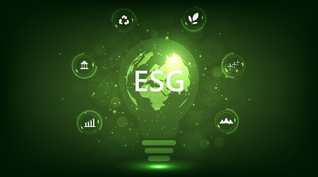  World sustainable environment concept.Green earth for Environment Social and Governance(ESG). Solving environmental, social and management problems with figure icons. 