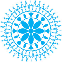 Blue color mandala.Decorative ornament with fish. Alpona design. Template for congratulations.