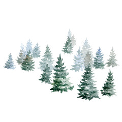 Watercolor fir trees, hand painted