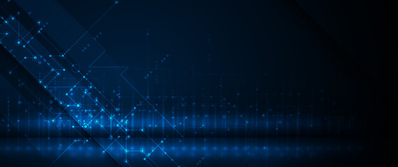 Vector Abstract circuit board, Illustration high tech computer, engineering, science and information technology on dark blue color background. Hi-tech digital technology and futuristic concept