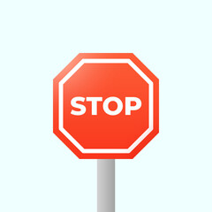 Vector stop road sign on a light blue background