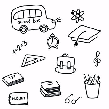 Sketchy vector hand drawn doodle cartoon set of school objects and symbols