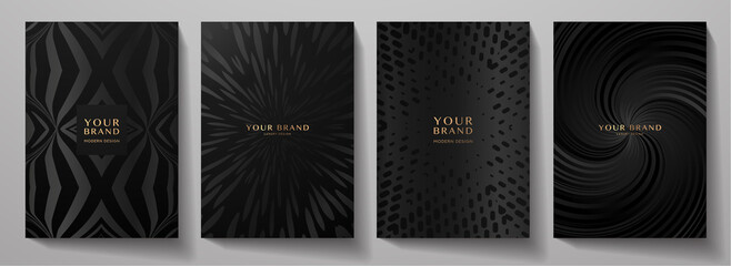Luxury premium cover design set. Abstract background with black line pattern. Royal vector template for premium menu, formal invitation, flyer layout, lux invite card
