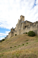 Fototapeta na wymiar Vertical picture of Carcassonne castlein France in the top of the hill
