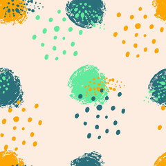 Seamless pattern with abstract colored spots, dots, lines. Vector illustration. Children's textiles