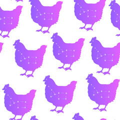 Chicken, hen vector stars gradient isolated vector seamless pattern on bright background. Concept for print, cards, wallpapers