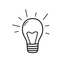Fototapeta premium Electric light bulb, the concept of an idea, thinking or solution. Vector illustration of doodle lamp lighting.