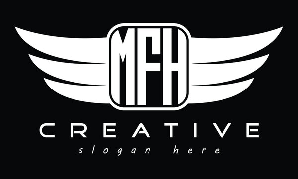 MFH three Letter Wings Flying Initial wing symbol minimalist creative concept flag icon professional logo design Vector template with abstract black and white tattoo