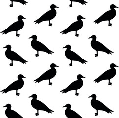 Obraz premium Vector seamless pattern of hand drawn flat seagull silhouette isolated on white background