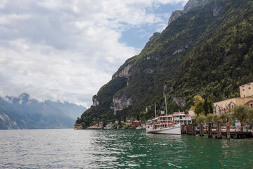 Lake Garda from Riva del Garda, Trento, Trentino-Alto Adige, Italy, with the paddle steamer 