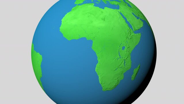Seamless looping animation of the earth zooming in to the 3d map of Tanzania with the capital and the biggest cites in 4K resolution