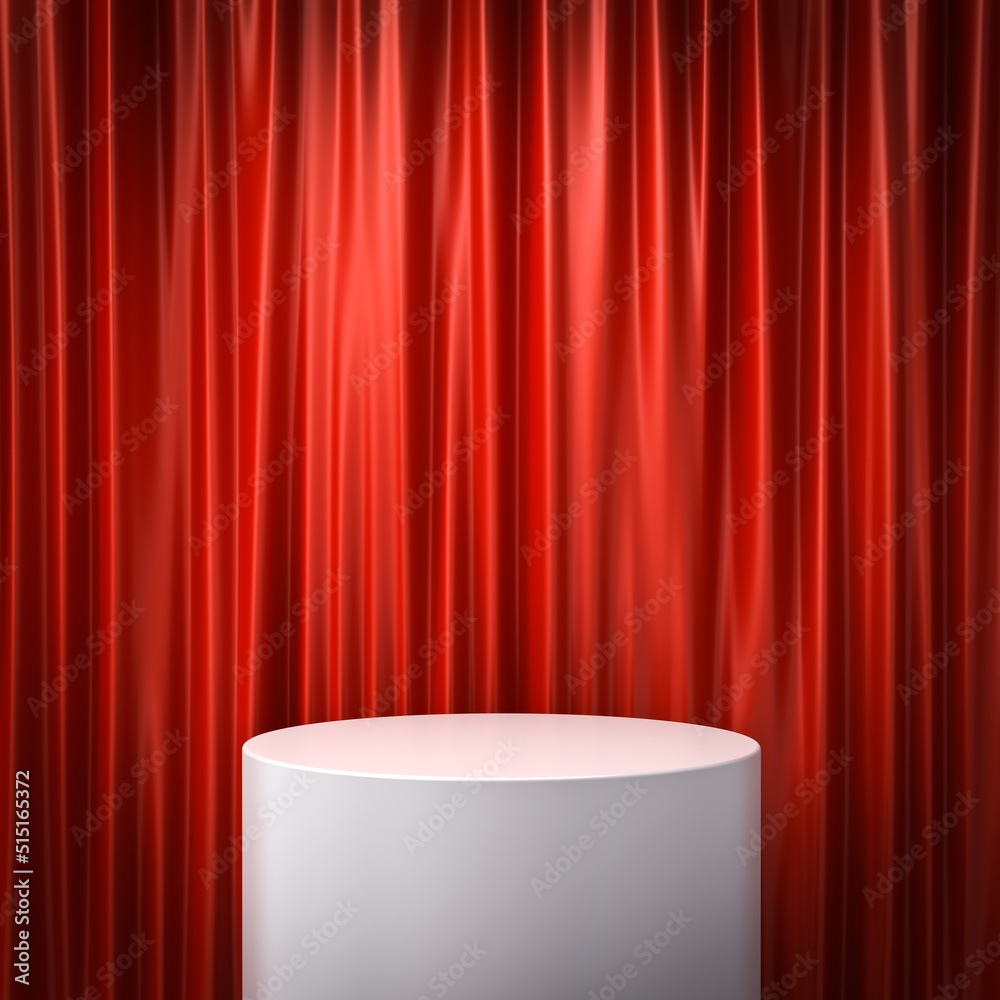 Leinwandbilder blank white podium pedestal or product platform isolated on red curtain background with dim shadow m