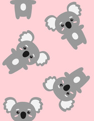 Vector seamless pattern of flat hand drawn koala isolated on pink background