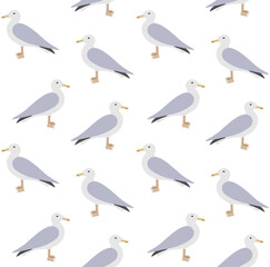 Vector seamless pattern of hand drawn flat seagull isolated on white background