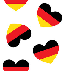 Vector seamless pattern of flat Germany flag heart isolated on white background
