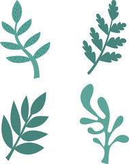 A set of stylized leaves highlighted on a white background. Vector leaves in cartoon style, for greetings, advertising, marketing, packaging, fabric, weddings, flower design, web design.