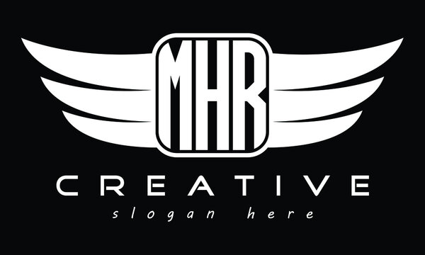 MHR three Letter Wings Flying Initial wing symbol minimalist creative concept flag icon professional logo design Vector template with abstract black and white tattoo