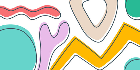 Abstract organic wavy shapes background. Hand drawn colorful banner. For newsletter, web header, social media post, promotional banner, advertising and identity. Vector illustration, flat design