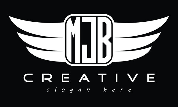 MJB three Letter Wings Flying Initial wing symbol minimalist creative concept flag icon professional logo design Vector template with abstract black and white tattoo