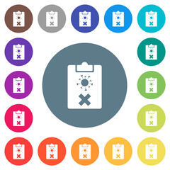 Covid test failed solid flat white icons on round color backgrounds
