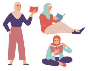 hijab muslim read book study literature student exam