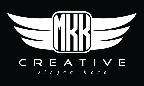 MKK three Letter Wings Flying Initial wing symbol minimalist creative concept flag icon professional logo design Vector template with abstract black and white tattoo