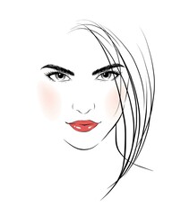 girl face long hair portrait isolated on white background. hand drawn vector illustration