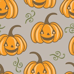 Seamless pattern of cute pumpkins. Halloween symbol. Can be used for wallpaper, wrapping paper, posters, banners, flyers and invitations. Vector illustration