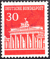 GERMANY- CIRCA 1965: stamp printed by Germany, shows Brandenburg Gate, circa 1965.