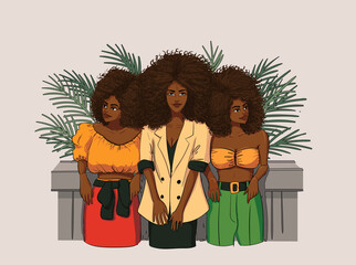 Group of African American curly attractive women