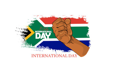 International Nelson Mandela day concept art showing strength, unity and power with flag color