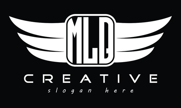 MLQ three Letter Wings Flying Initial wing symbol minimalist creative concept flag icon professional logo design Vector template with abstract black and white tattoo