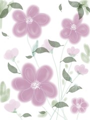 pink background. Vector floral background with flowers, leaves. Stylized garden in tints of pink and green