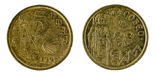 Spanish coins - 5 pesetas, Jacobean. Juan Carlos I. Coined in 1993